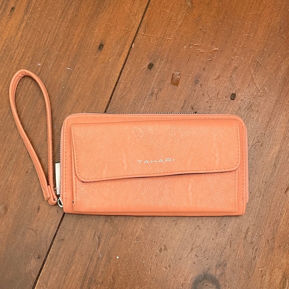 Tahari Handbags - Tahari Coral Pink Leather Wristlet Clutch Wallet BN new